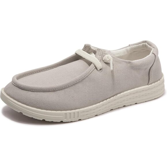 Women's V-Gray Fashion Casual Walking Canvas Low Top Flats  Sneakers Shoes - Picture 3 of 5